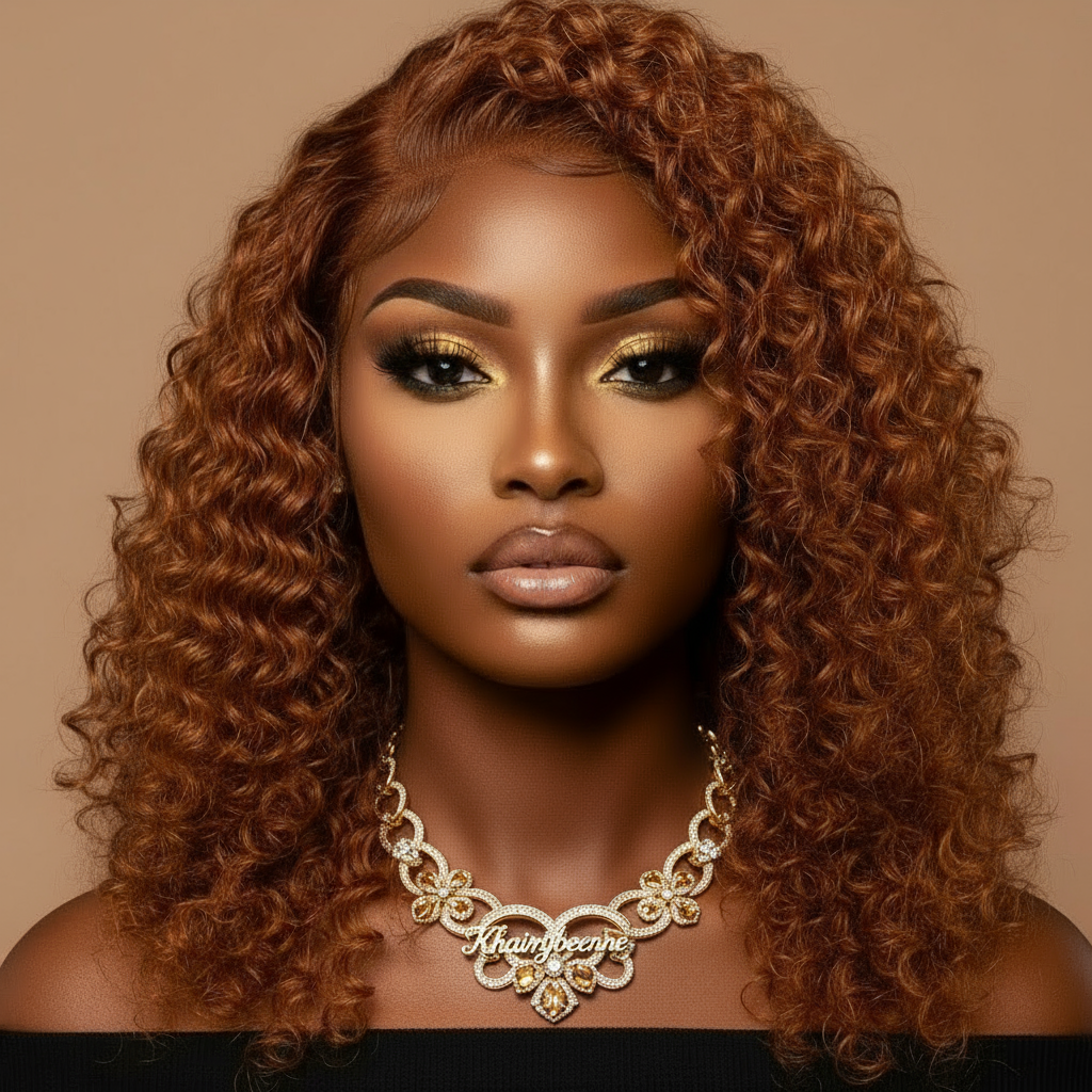 Perruque Bob Curly couleur Ginger (orange)cheveux 100%  naturel 180% Densité dentelle frontale 13x4