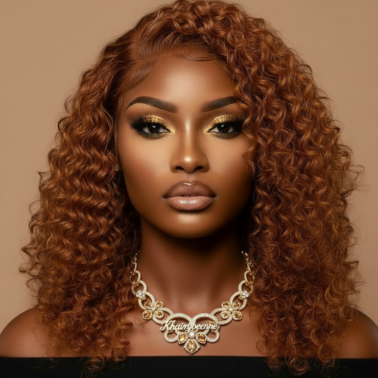Perruque Bob Curly couleur Ginger (orange)cheveux 100%  naturel 180% Densité dentelle frontale 13x4
