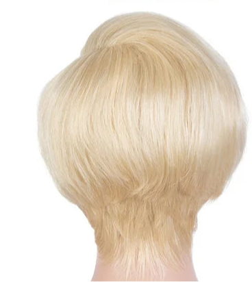 Perruque cheveux lisses Blonde Pixie Cut Bob 100% naturel brésilien