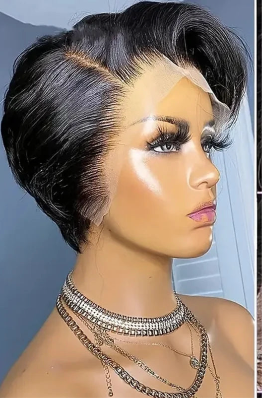 Perruque courte Remy cheveux lisse bresiliens dentelle frontale Transparente 13X4