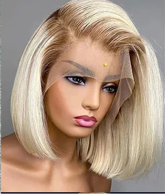 Perruque Bob straight cheveux naturels couleur 4/613 dentelle frontale 13X4  10-12 pouces
