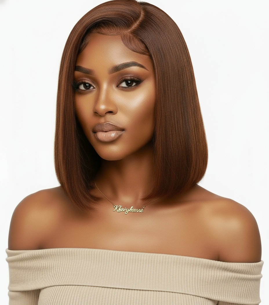 Perruque  Bob cheveux 100% naturel brésilien couleur  4 dentelle frontale 13×4 150% HD 10 au 16 pouces