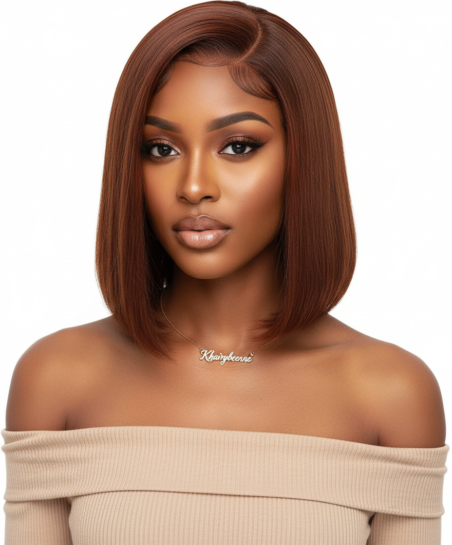 Perruque  Bob cheveux 100% naturel brésilien couleur  4 dentelle frontale 13×4 150% HD 10 au 16 pouces