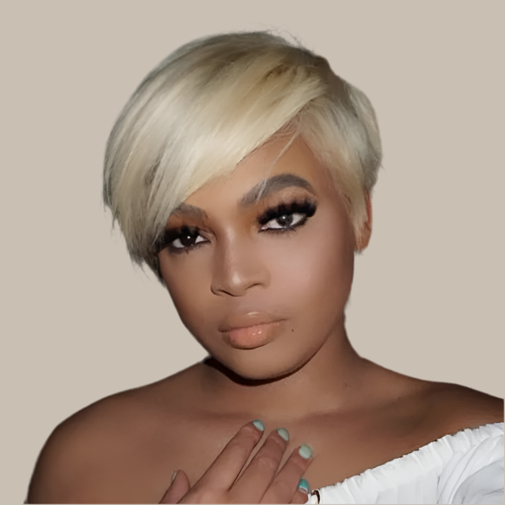 Perruque cheveux lisses Blonde Pixie Cut Bob 100% naturel brésilien