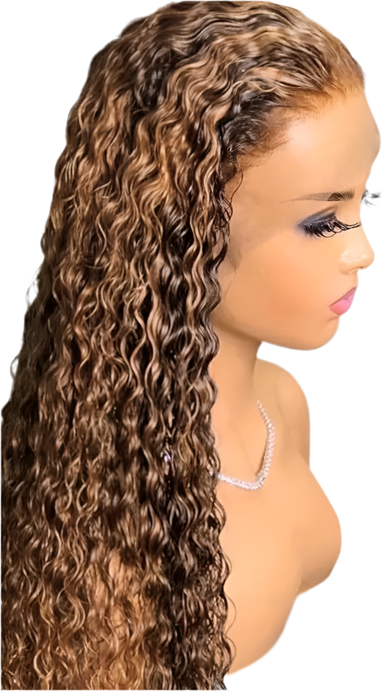 Perruque Water Wave 100% cheveux naturels bresiliens couleur Highlight ombre 4/27 avec dentelle frontale 13x4 150% HD ou 180% HD 10-30 pouces