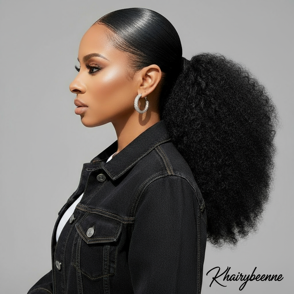 Postiche (Ponytail) bouclé Afro Kinky cheveux 100% naturel  Clip