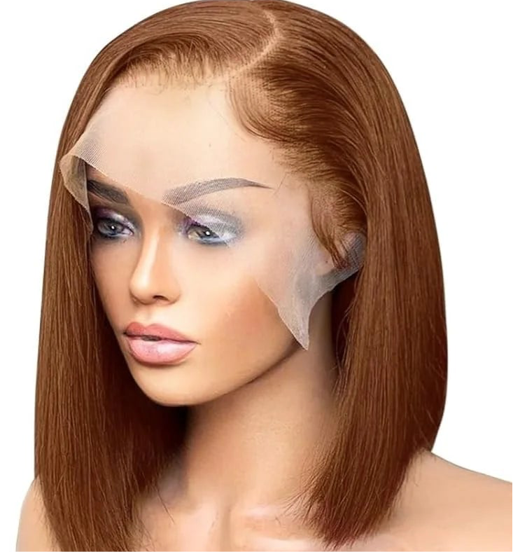 Perruque  Bob cheveux 100% naturel brésilien couleur  4 dentelle frontale 13×4 150% HD 10 au 16 pouces