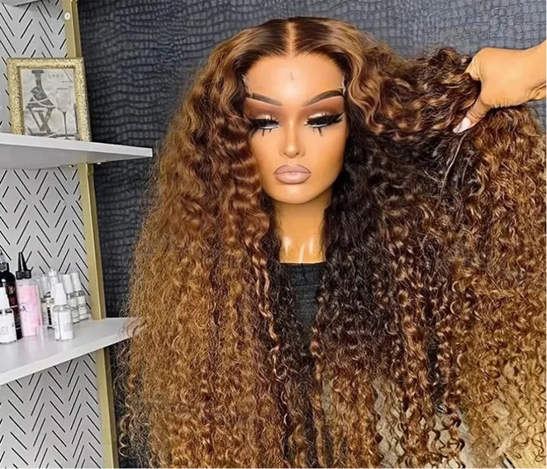 Perruque  Deep Wave 100% naturelle ombre 4/27Highlight  dentelle frontale HD 13*4 et 13*6 du 8 à 38 pouce 180% HD 200%HD