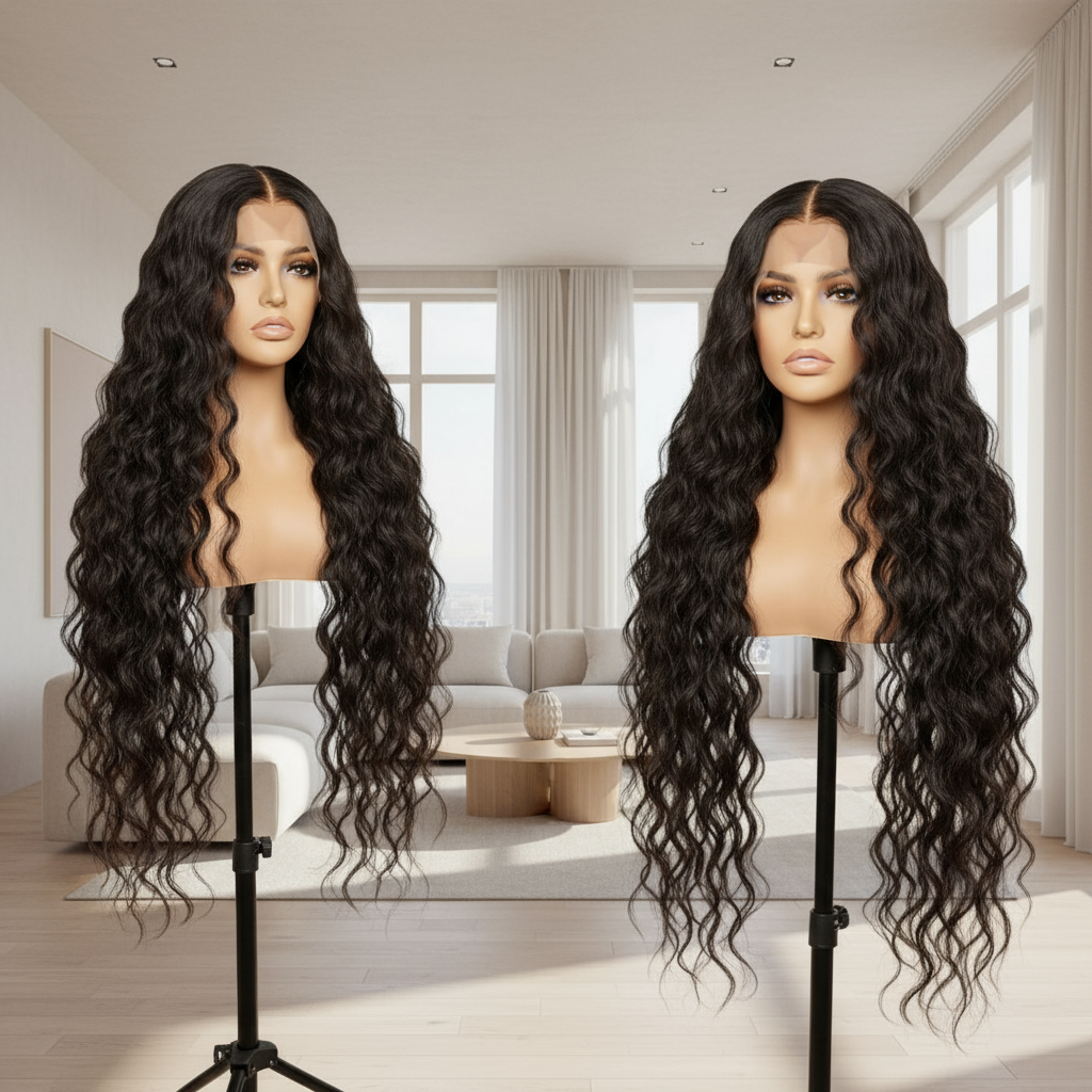 Perruque  Deep Wave 100%cheveux naturels couleur 1b dentelle frontale 13*4 du 18 au 32 pouces