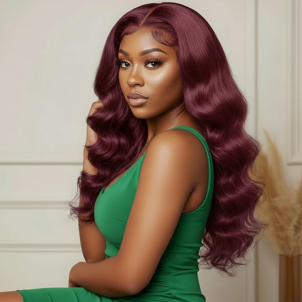 Perruque Body Wave couleur rouge en synthétique