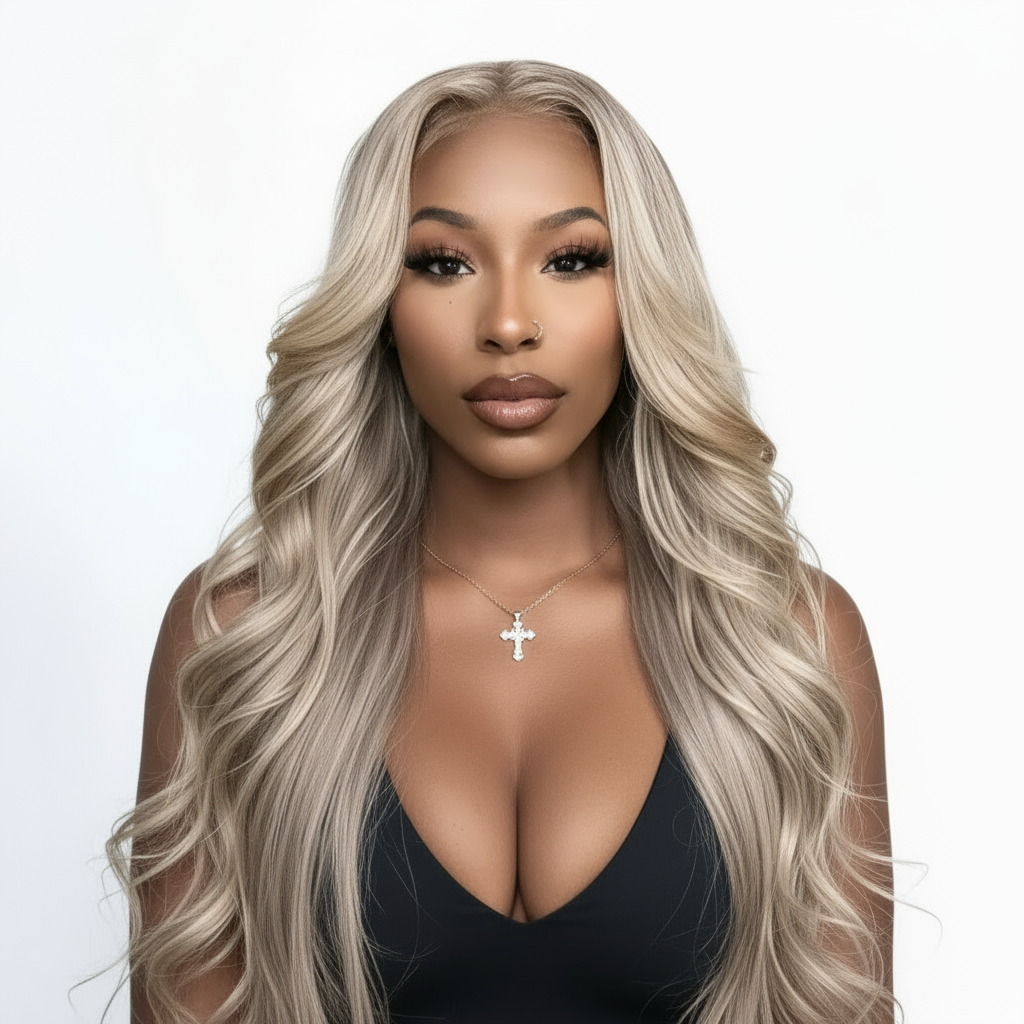 Perruque Body Wave 100% brésilienne couleur ombre blonde  P18/613 dentelle transparente 13*4  5*5 avec closure et baby hair 14 -26 pouces