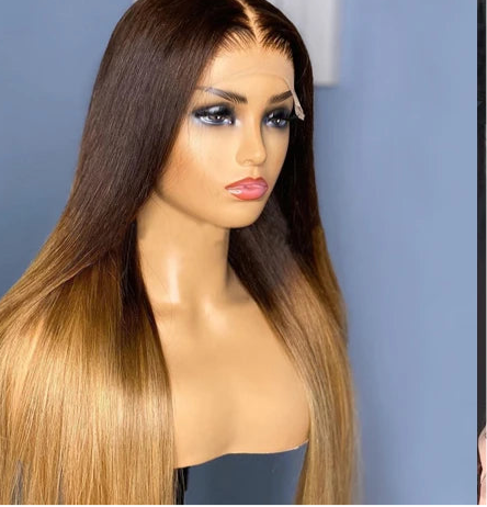 Perruque bob Lisse cheveux 100% naturel brésilien  couleur ombre miel 2/27  et couleur 1b dentelle frontale 13×4 180% HD du 12 au 24 pouces