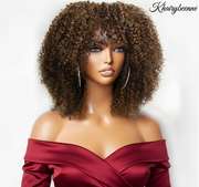 Perruque Afro Kinky Curly  Glueless 100% naturelle Péruvienne couleur noir , Marron , Blond miel 250%HD 12-14 pouces