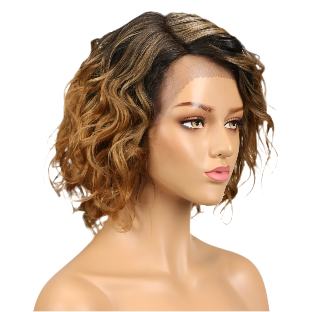 Perruque Curly Wavy Bob  100 %brésilienne cheveux bouclés avec dentelle frontale plusieurs choix de couleur 8 pouces