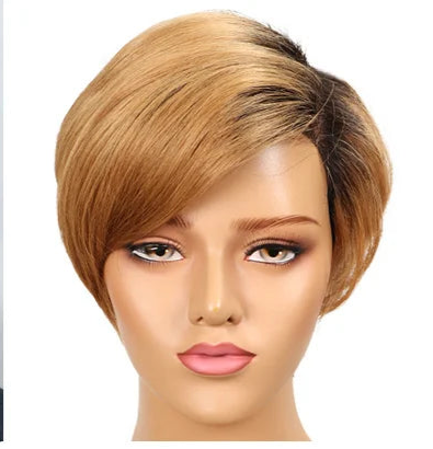 Perruque cheveux lisses Blonde Pixie Cut Bob 100% naturel brésilien