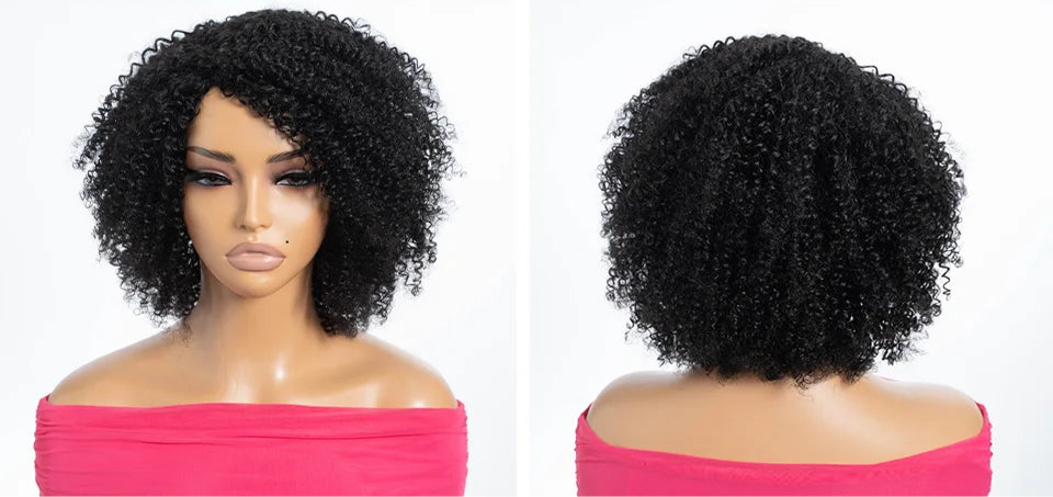 Perruques Bouclées Afro Kinky Courtes pour Femmes - Cheveux Humains Noirs