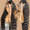 Perruque  Deep Wave 100%cheveux naturels couleur 1b dentelle frontale 13*4 du 18 au 32 pouces