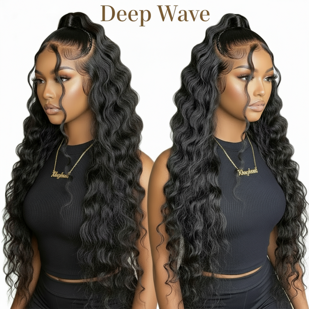 Perruque  Deep Wave 100%cheveux naturels couleur 1b dentelle frontale 13*4 du 18 au 32 pouces
