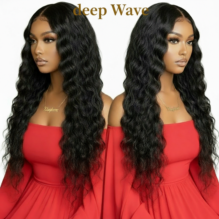 Perruque  Deep Wave 100%cheveux naturels couleur 1b dentelle frontale 13*4 du 18 au 32 pouces