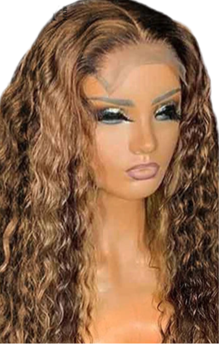 Perruque Water Wave 100% cheveux naturels bresiliens couleur Highlight ombre 4/27 avec dentelle frontale 13x4 150% HD ou 180% HD 10-30 pouces