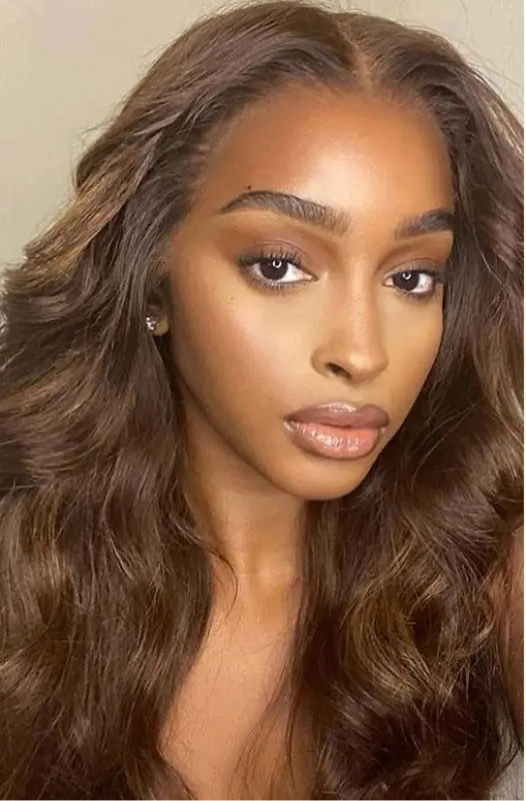 Perruque Body Wave 100% naturelle Brésilienne couleur Chocolat dentelle frontale   13x4 13*6 180% HD 24-36pouces