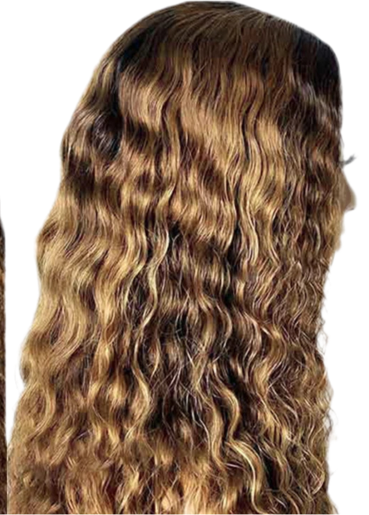 Perruque Water Wave 100% cheveux naturels bresiliens couleur Highlight ombre 4/27 avec dentelle frontale 13x4 150% HD ou 180% HD 10-30 pouces