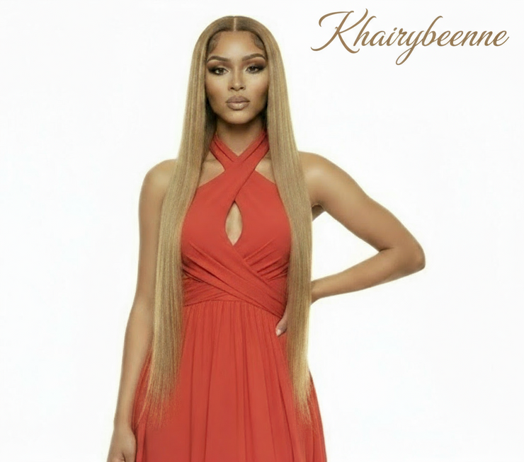 Perruque cheveux lisse 100% naturel couleur blond miel avec dentelle frontale 13*6/4  180%ou220%HD   13x6/4  12-30 Pouces