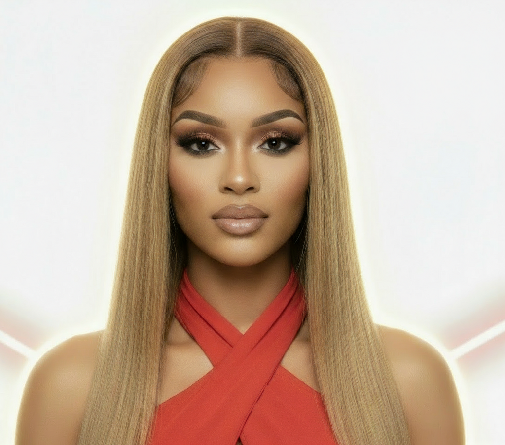 Perruque cheveux lisse 100% naturel couleur blond miel avec dentelle frontale 13*6/4  180%ou220%HD   13x6/4  12-30 Pouces