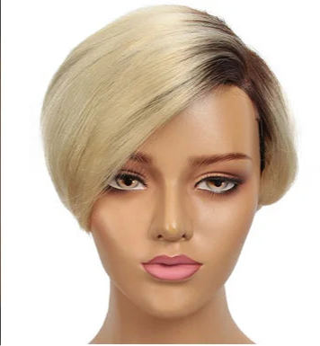 Perruque cheveux lisses Blonde Pixie Cut Bob 100% naturel brésilien