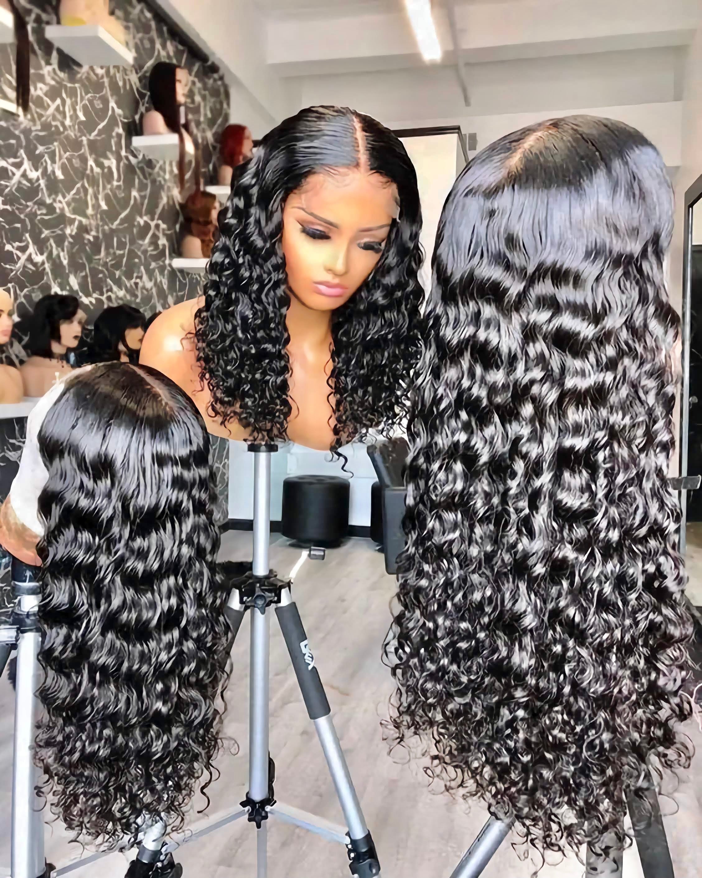 perruque Deep Wave 100% naturel Péruvien 180% HD dentelle frontale 13x4  Baby Hair du 14 au 32 pouces