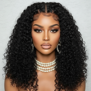 Perruque Kinky Curly  100%naturel couleur 1b Sans colle  180% HD  26“ Pouces avec dentelle frontale et baby hair