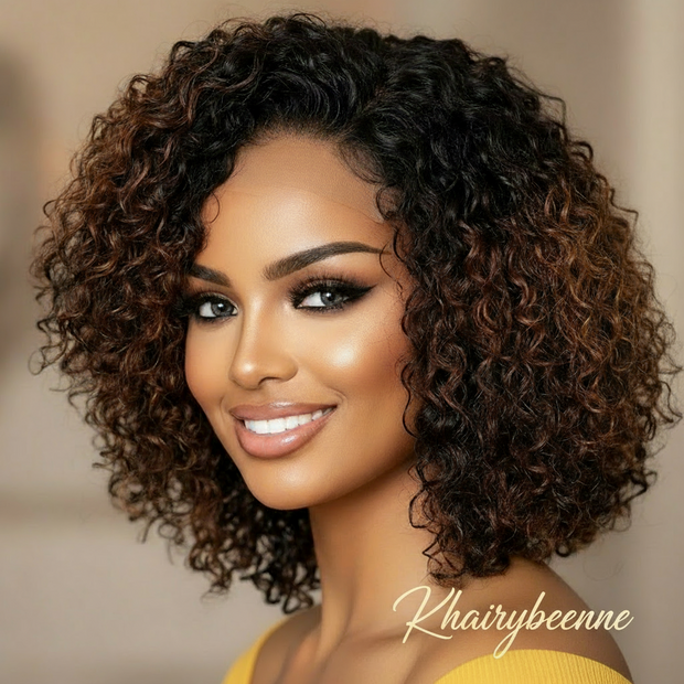 Perruque Afro Kinky Curly 100% naturel brésilien 180% HD  12 pouce couleur 1b 99j 1/30