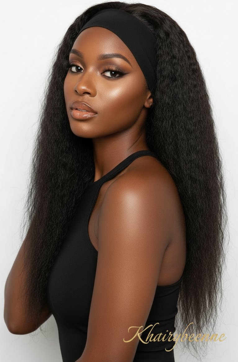 Perruque Bandeau Kinky Straight 30 Pouces – Cheveux Humains, Yaki Straight, Sans Colle