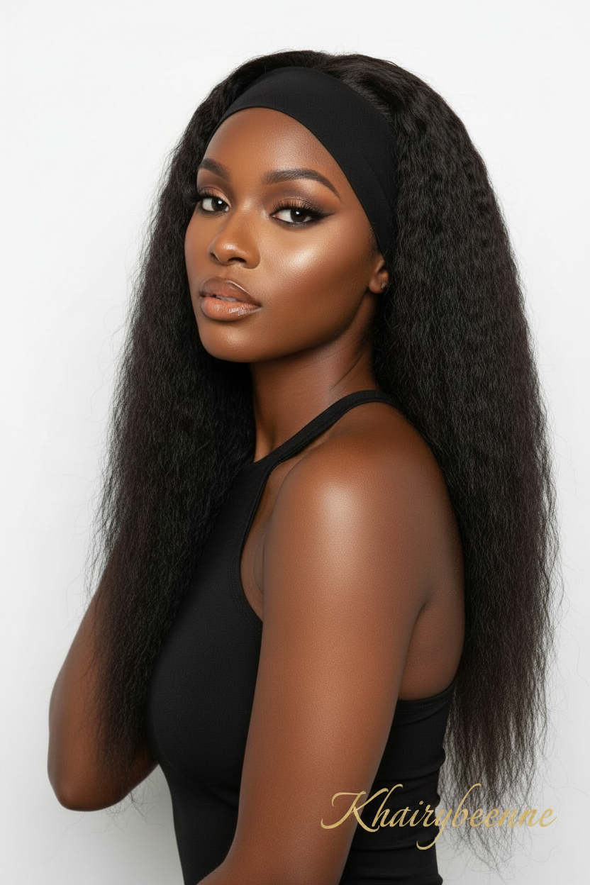 Perruque Bandeau Kinky Straight 30 Pouces – Cheveux Humains, Yaki Straight, Sans Colle