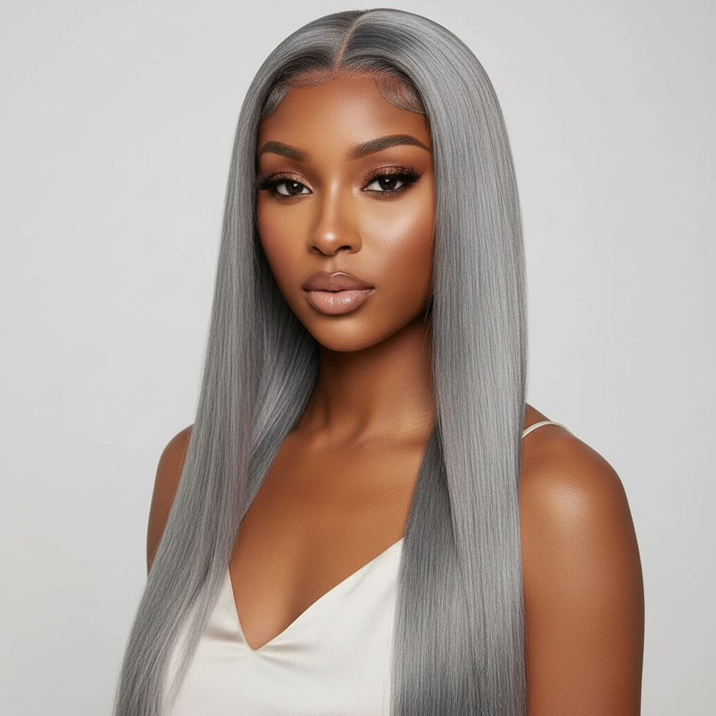 Perruque cheveux vietnamiens naturels  couleur gris