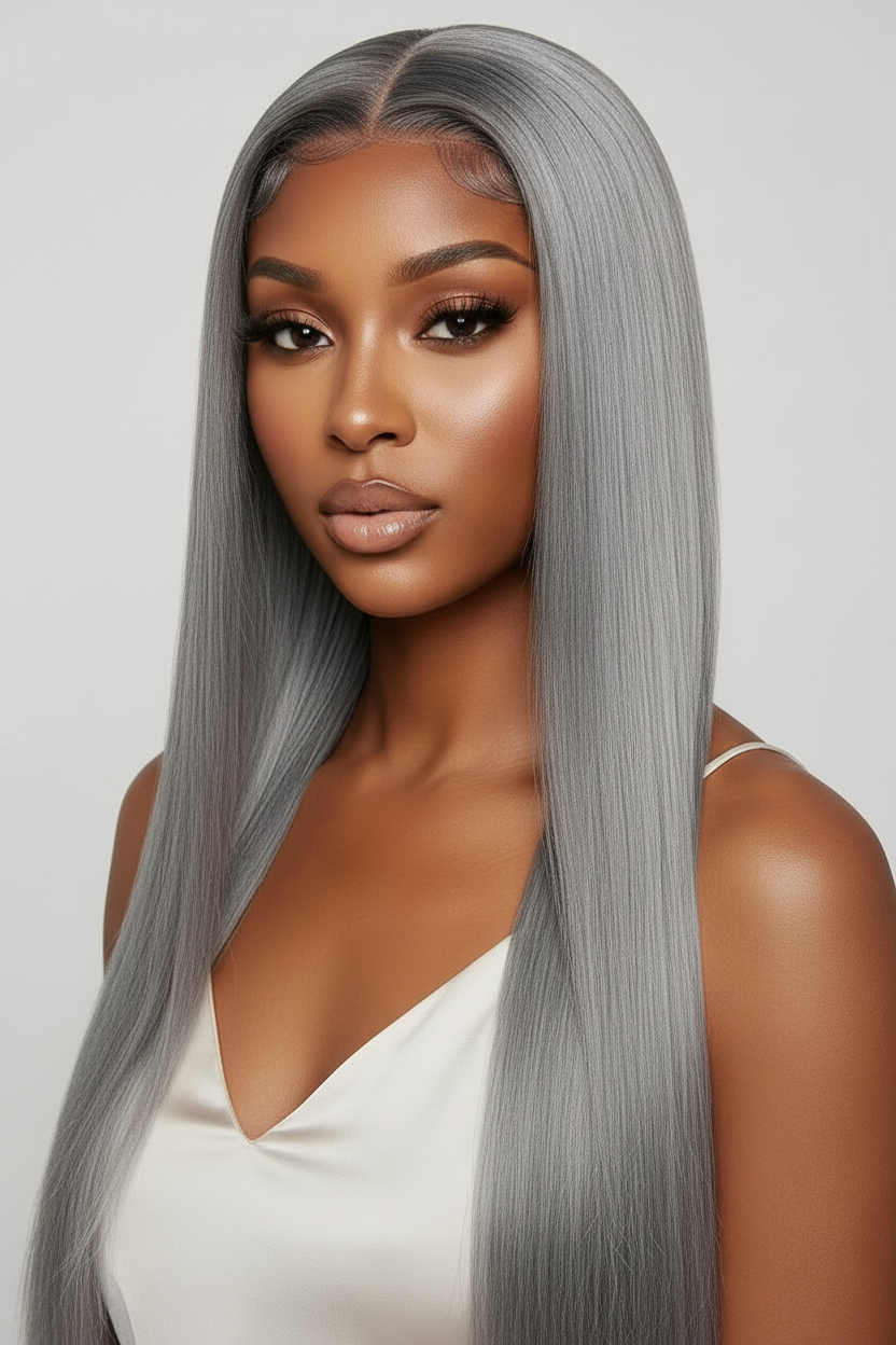 Perruque cheveux vietnamiens naturels  couleur gris