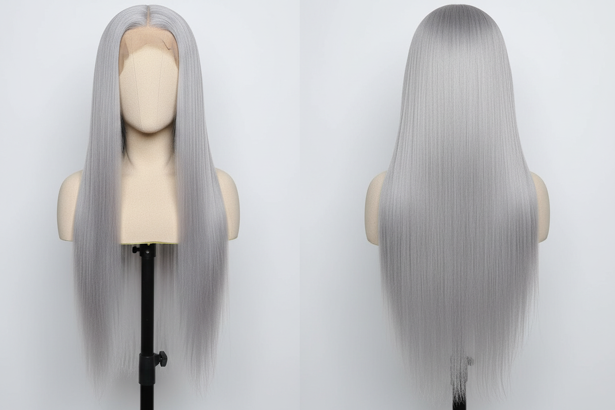 Perruque cheveux vietnamiens naturels  couleur gris