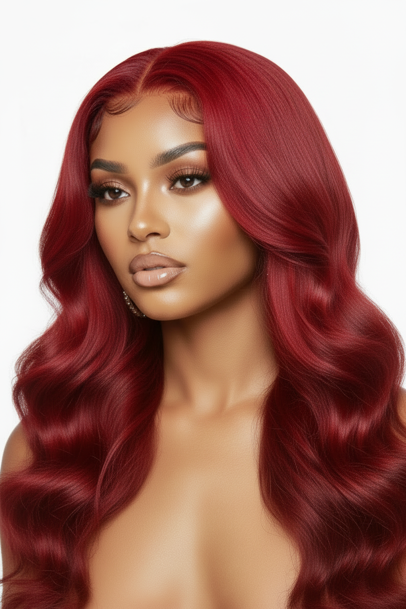 Body Wave 100% brésilienne couleur #33 brun rouge dentelle frontale 13x6  180% ou 200%Densité 18-36 Pouces