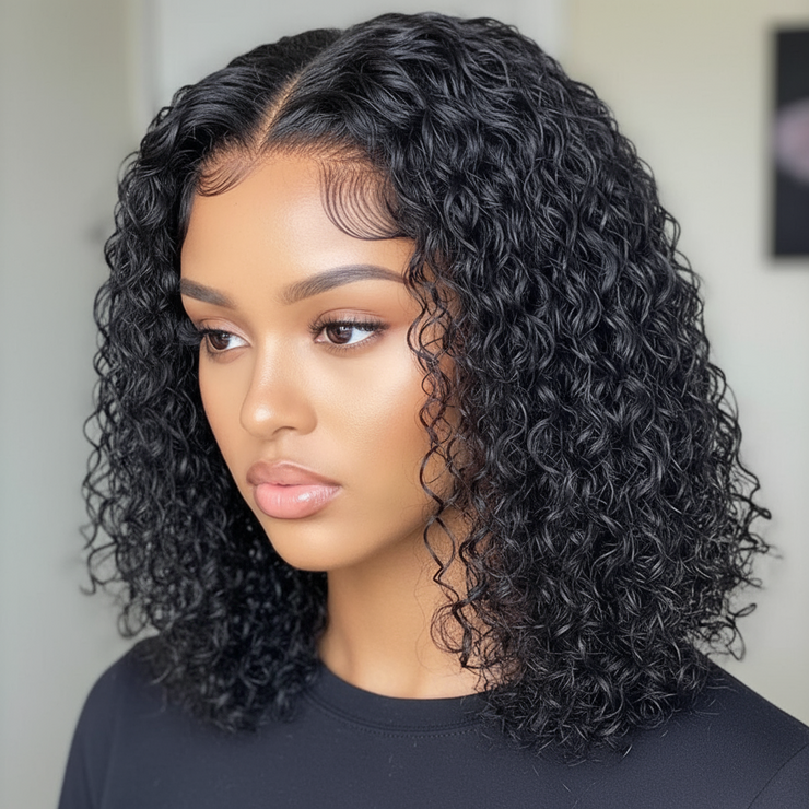 Perruque Deep Wave Bob  cheveux naturels bouclés  Peruviens 180% HD dentelle 4*4 et 13*4  avec Baby Hair  10-16 pouces