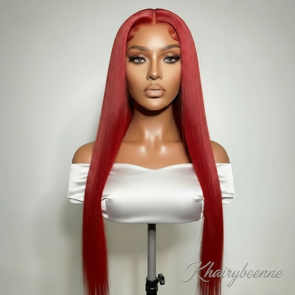 Perruque cheveux lisse 100%naturel bresilienne  dentelle frontale 13x4  ou 13*6 Hd Transparent 180%HD ou 220%HD couleur  99J Burgundy 18-36 pouces