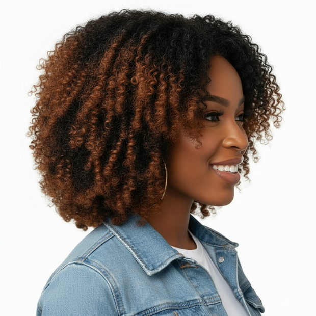 Perruque  courte bouclée synthétique couleur Black Brown